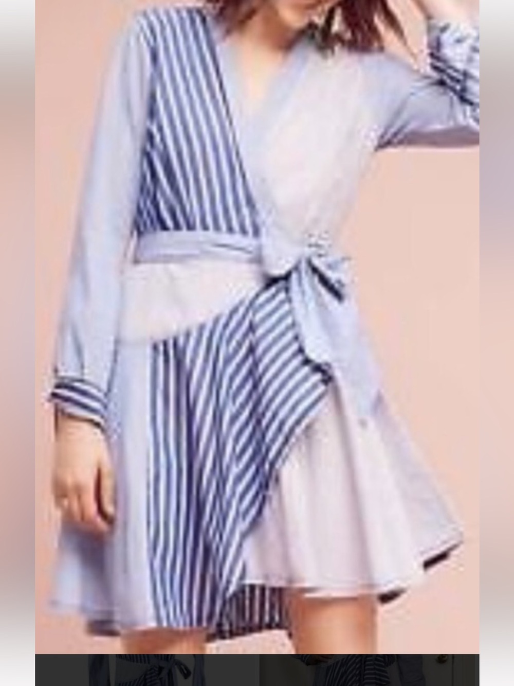 Striped Wrap Shirtdress in Light Blue